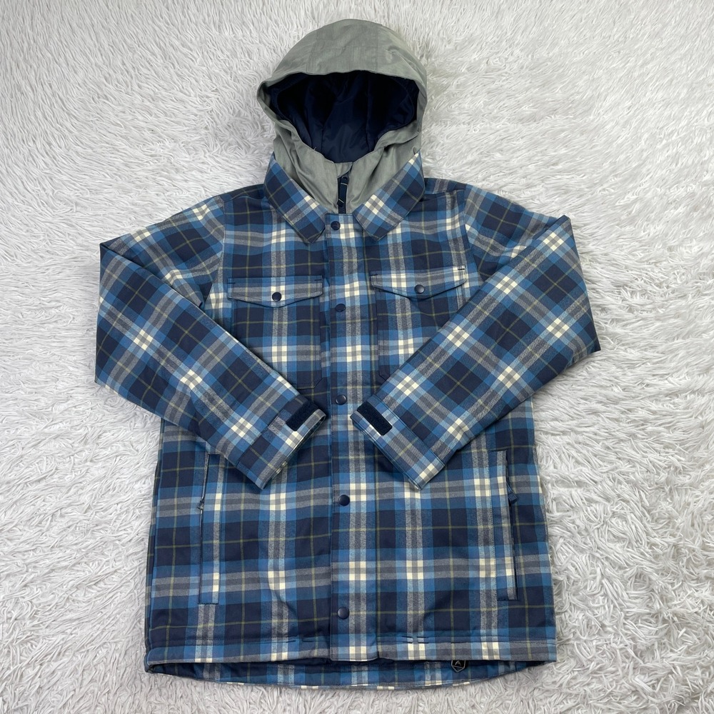 Burton Jacket Boys Extra Large Blue Plaid Uproar Hooded Snowboard Ski Outdoor XL